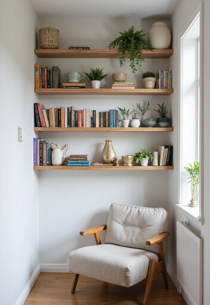 20 Amazing Narrow Living Room Ideas That'll Make You Rethink Your Space! - 2. Open Shelving Display