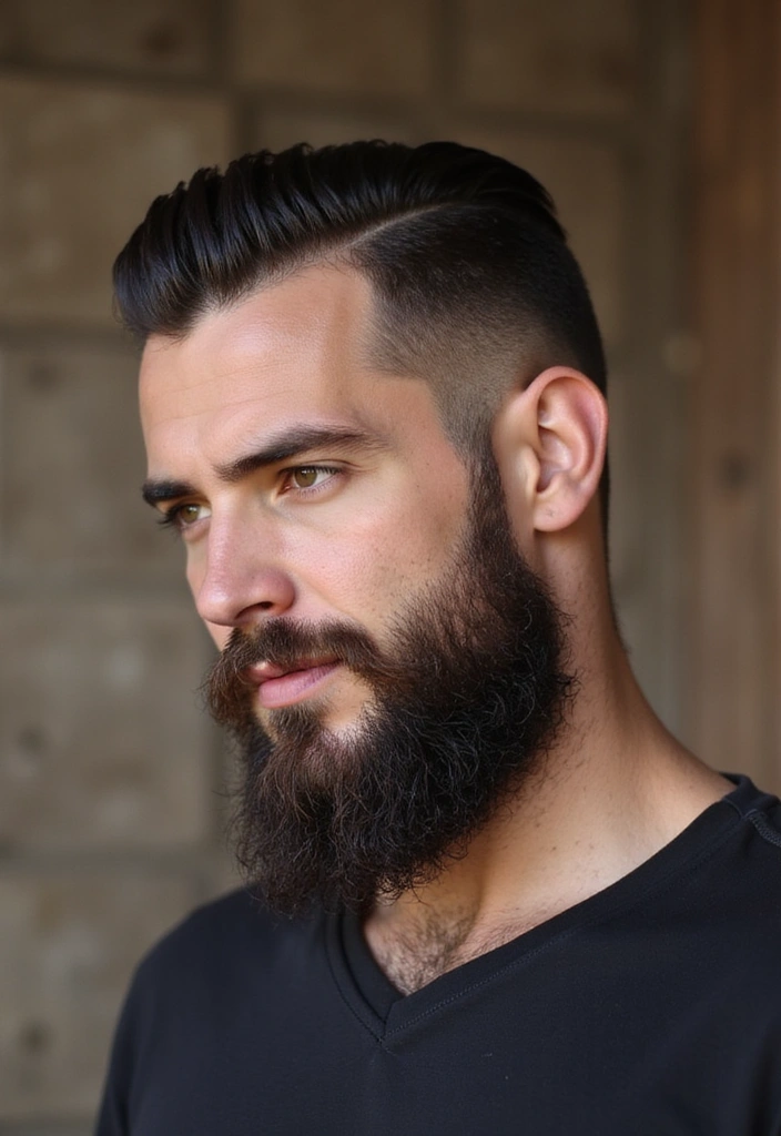 22 Slicked-Back Hairstyles For Men - 6. Slicked Back with Beard