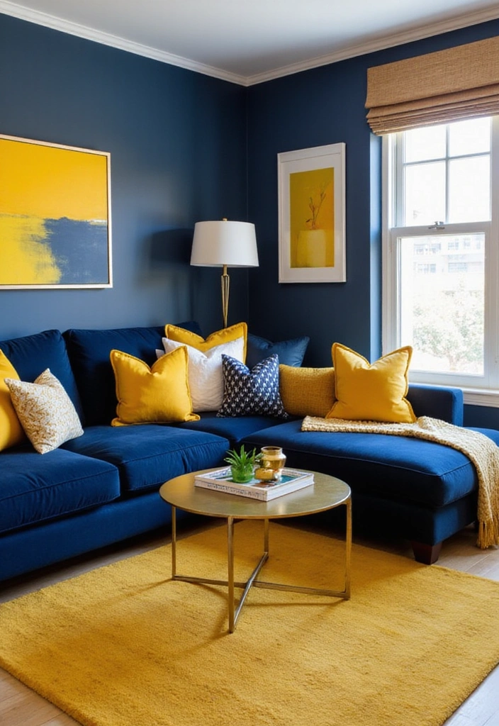 21 Stunning Two Colour Combinations for Your Living Room That'll Leave You Breathless! - 1. Navy Blue and Mustard Yellow