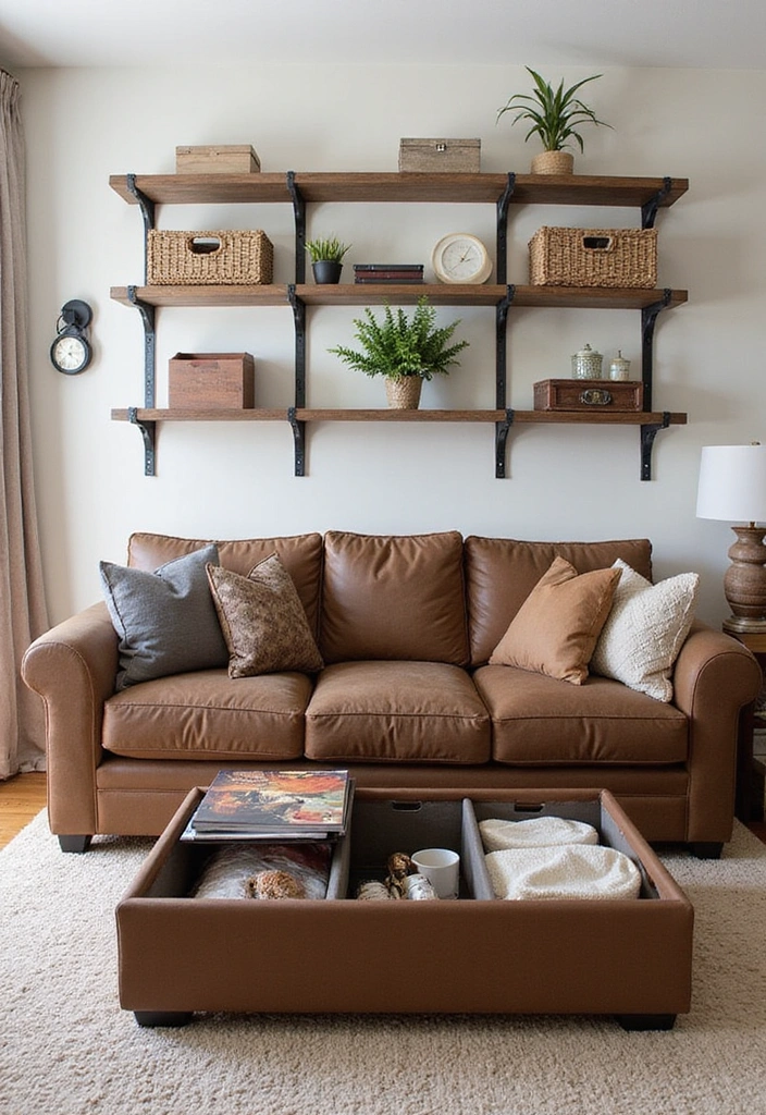 21 Brown Sofa Living Room Ideas That'll Make You Say 'Wow!' - 20. Smart Storage Solutions