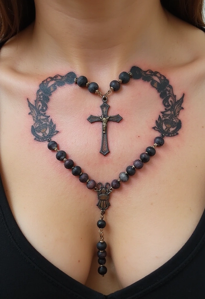 15 Rosary Beads Tattoo Ideas And Meaning - 4. Heart-Shaped Rosary