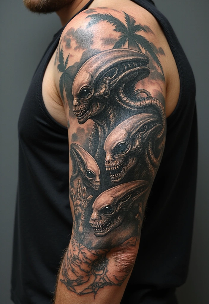 21 Eye-Catching Tattoo Styles for Men: Horror Themes Explored! - 16. Sci-Fi Horror