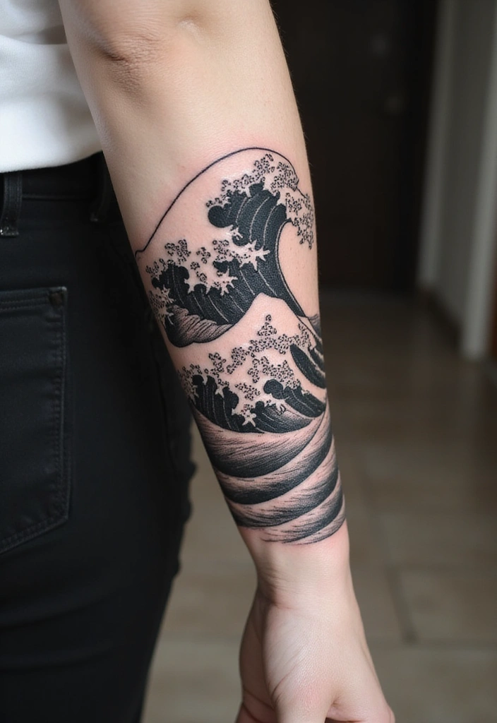 21 Amazing Polynesian Forearm Tattoo Idea Designs And Meanings - 3. The Ocean Wave Symbol