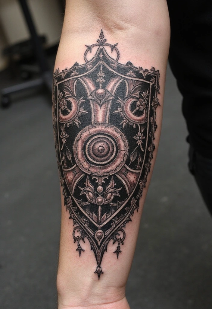 21 Amazing Polynesian Forearm Tattoo Idea Designs And Meanings - 8. The Shield Design