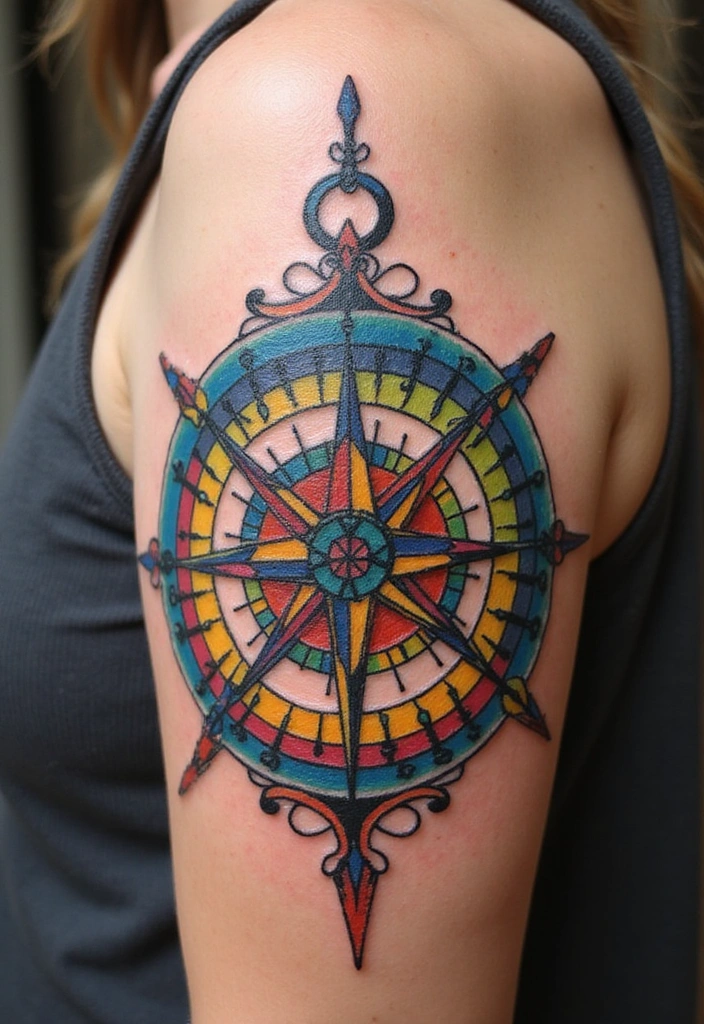 Best Rainbow Tattoo Ideas for Men and Their Meanings - 7. Rainbow Compass Tattoo