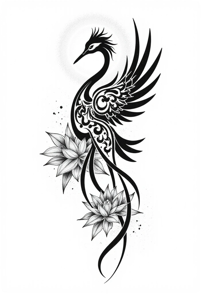 21 Eye-Catching Tribal Bird Tattoo Ideas With Meaning - 11. Peaceful Crane: Longevity and Good Fortune