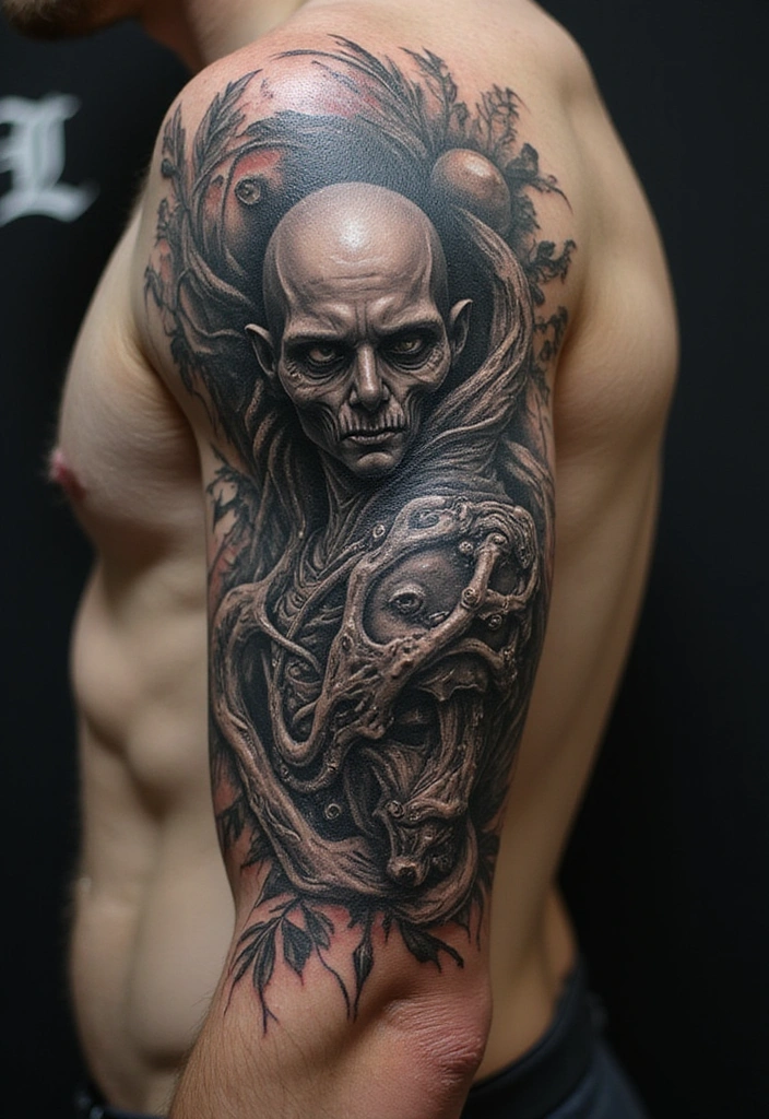 21 Eye-Catching Tattoo Styles for Men: Horror Themes Explored! - 19. Biomechanical Horror
