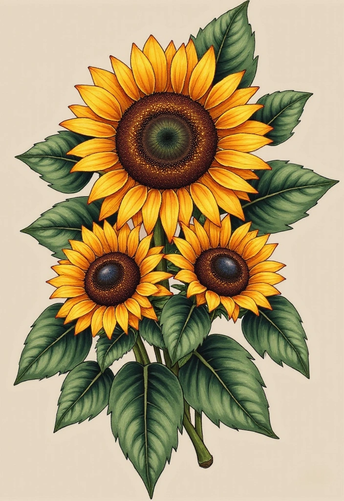 21 Best Pothos Tattoo Ideas With Meanings - 9. Pothos and Sunflowers