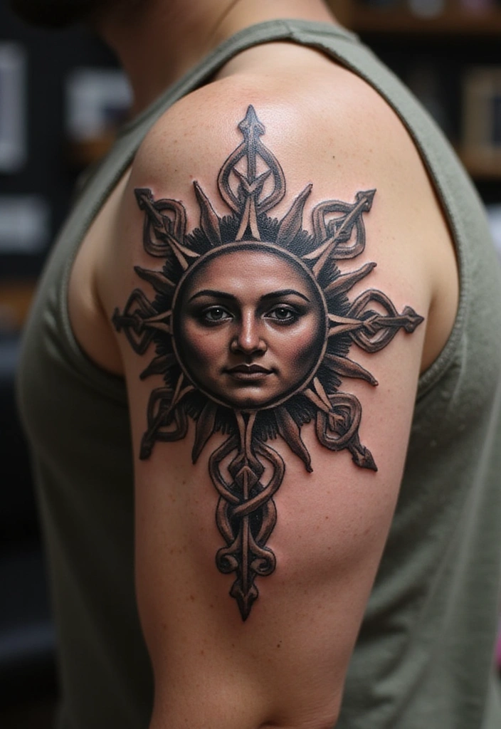 21 Simple Tribal Sun Tattoo Ideas For Men With Meanings - 12. Sun with Celtic Knot