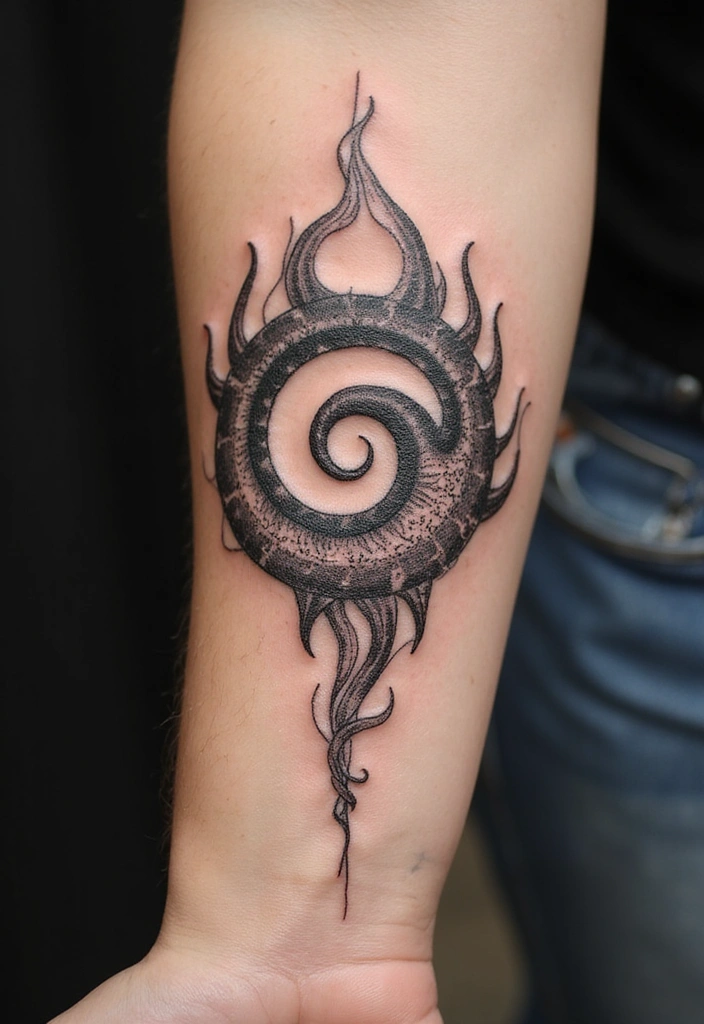 21 Amazing Polynesian Forearm Tattoo Idea Designs And Meanings - 4. The Koru Spiral