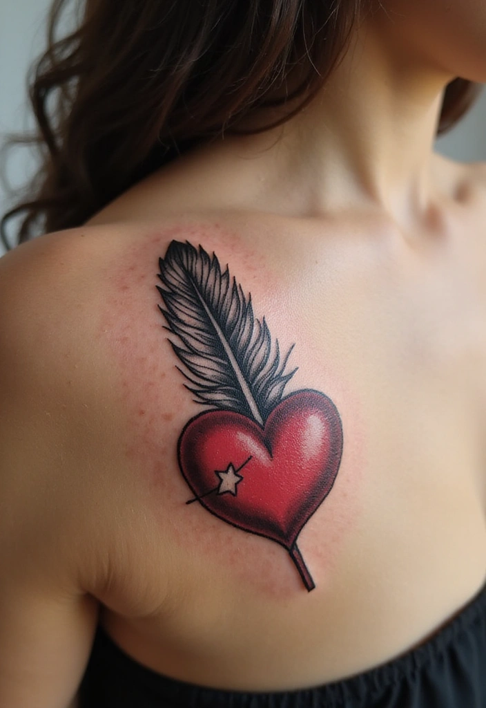 20 Beautiful Love Tattoo Designs That Speak to the Heart - 5. Feather and Heart