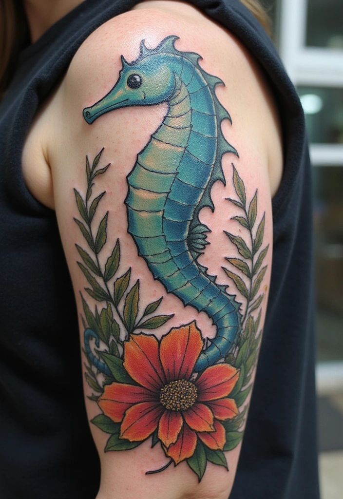 Top 10 Animal Sleeve Tattoo Ideas for Men - 10. The Charming Seahorse