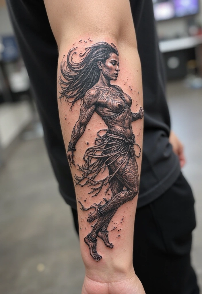 21 Amazing Polynesian Forearm Tattoo Idea Designs And Meanings - 13. The Warrior Dance Design