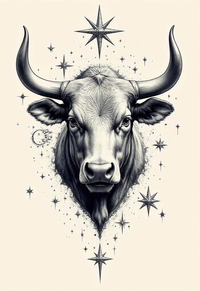 21 Creative Bull Tattoo Designs And Meanings - 15. Zodiac Bull with Stars