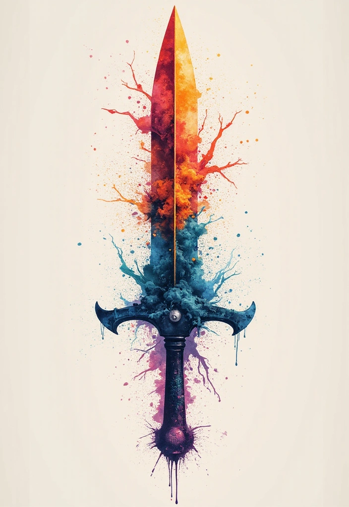 15 Creative Blade Tattoo Ideas, Designs, And Meanings - 12. Watercolor Blade Tattoo