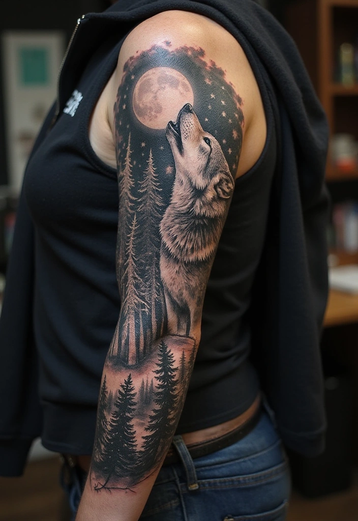 Top 10 Animal Sleeve Tattoo Ideas for Men - 1. The Majestic Wolf