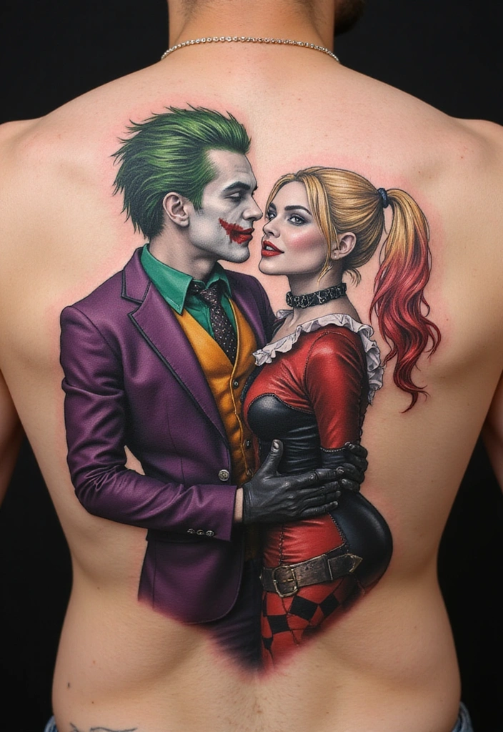 Best Joker Tattoo Ideas for Men and Their Meanings - 3. Joker and Harley Quinn Duo