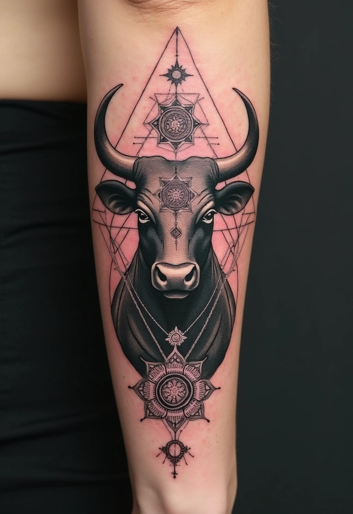 21 Creative Bull Tattoo Designs And Meanings - 14. Spiritual Bull Tattoo
