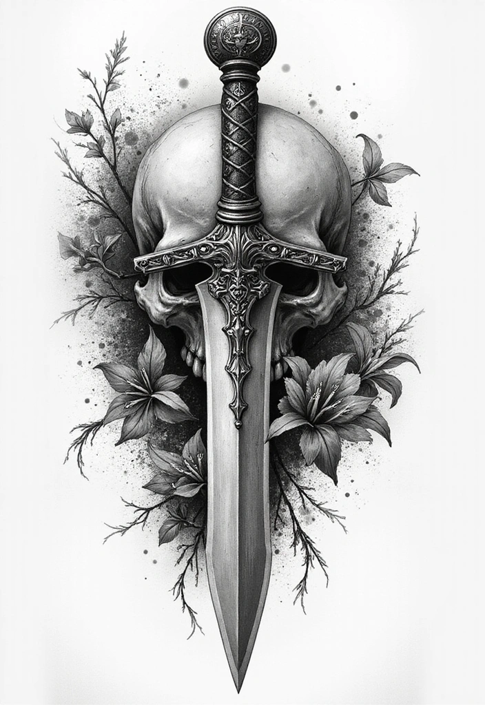 15 Creative Blade Tattoo Ideas, Designs, And Meanings - 13. Blade and Skull Tattoo
