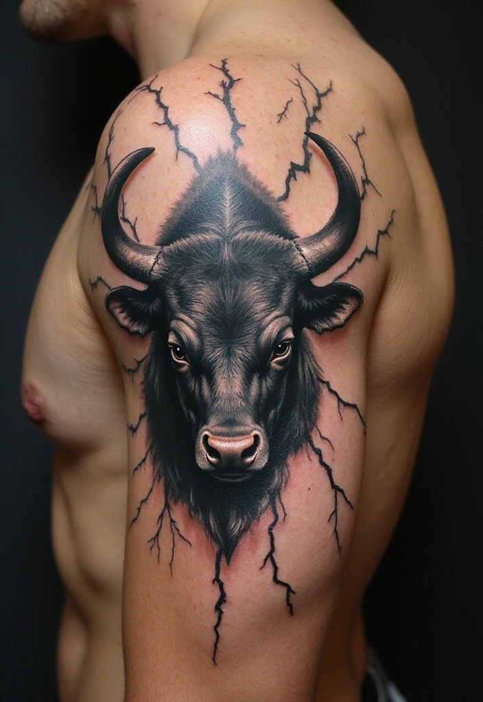 21 Creative Bull Tattoo Designs And Meanings - 21. Bull with Lightning