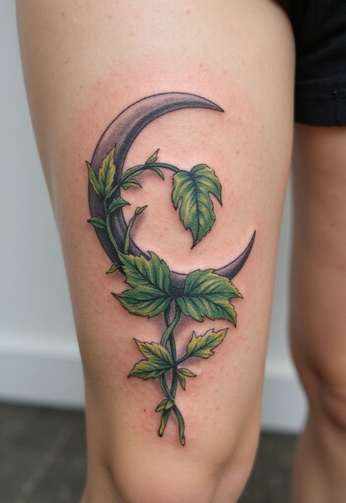 21 Best Pothos Tattoo Ideas With Meanings - 3. Pothos and the Moon