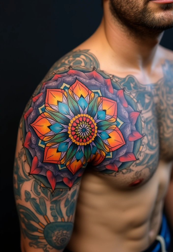 Shoulder Tattoo Ideas for Men That Are Still Trending - 10. Mandala Designs: Spiritual and Artistic Fusion