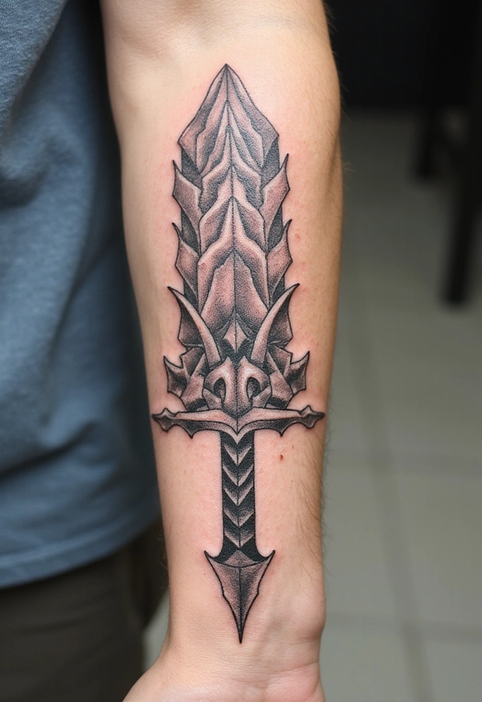 15 Creative Blade Tattoo Ideas, Designs, And Meanings - 5. Geometric Blade Tattoo