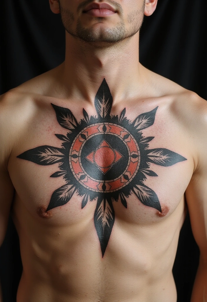 21 Simple Tribal Sun Tattoo Ideas For Men With Meanings - 10. Sun with Native Symbols