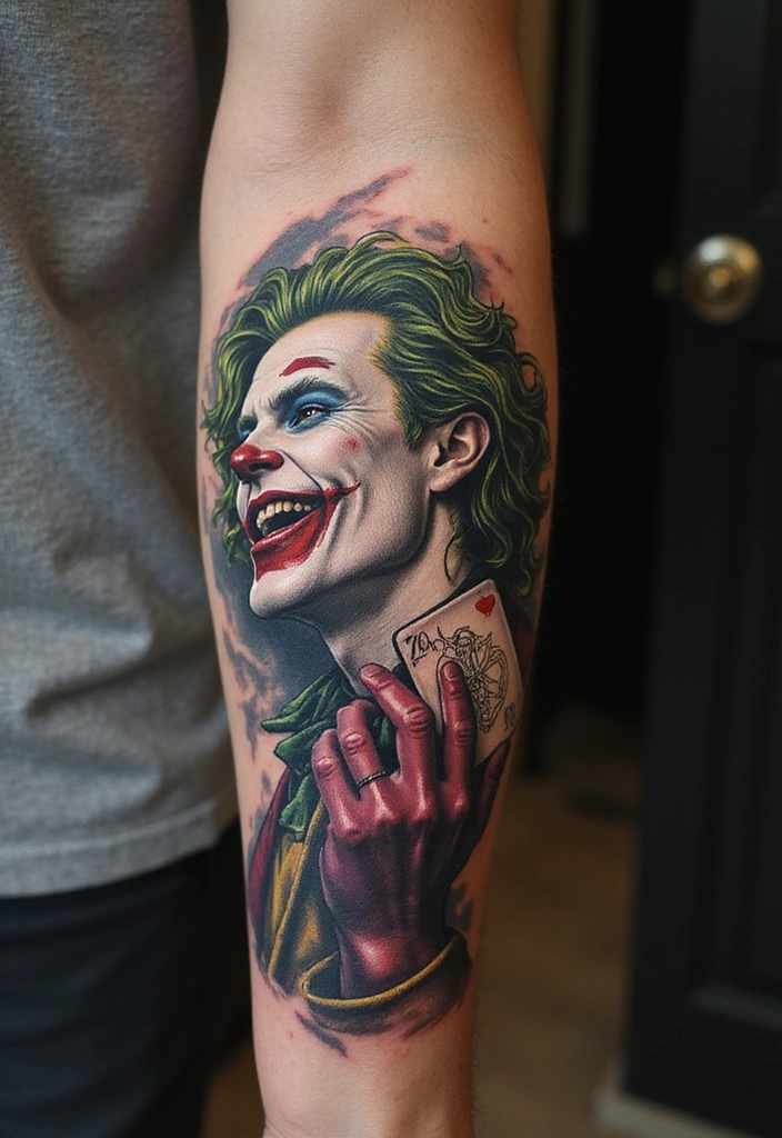 Best Joker Tattoo Ideas for Men and Their Meanings - 2. Joker with a Playing Card