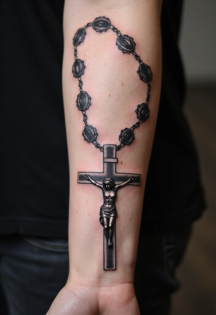 15 Rosary Beads Tattoo Ideas And Meaning - 1. Classic Rosary Tattoo