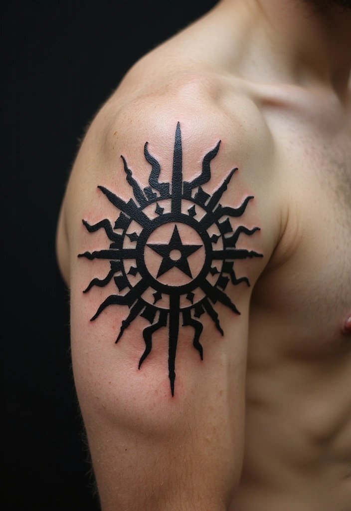 21 Simple Tribal Sun Tattoo Ideas For Men With Meanings - 1. Classic Tribal Sun