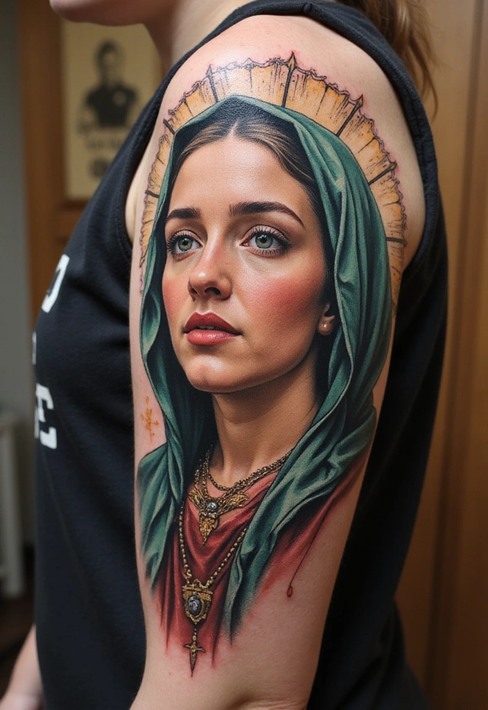 15 Virgin Mary Tattoo Ideas And Meaning - 15. Virgin Mary Portrait