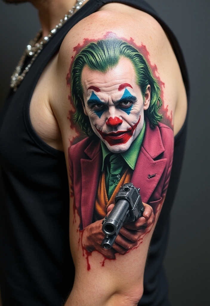 Best Joker Tattoo Ideas for Men and Their Meanings - 7. Joker with a Gun