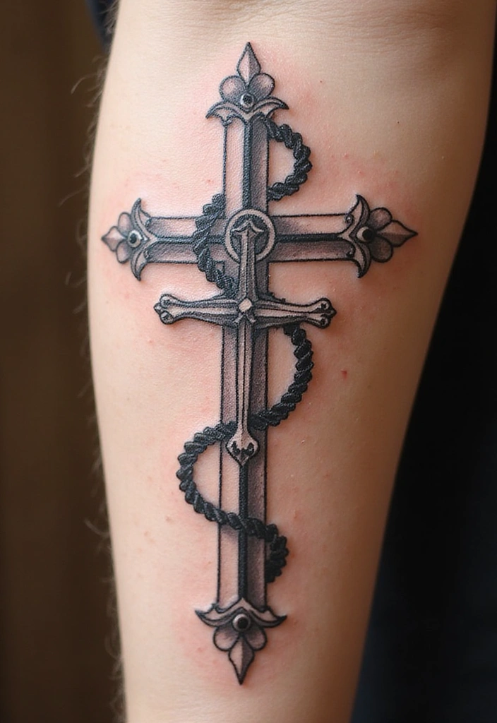 15 Rosary Beads Tattoo Ideas And Meaning - 10. Rosary Beads with a Cross and Anchor