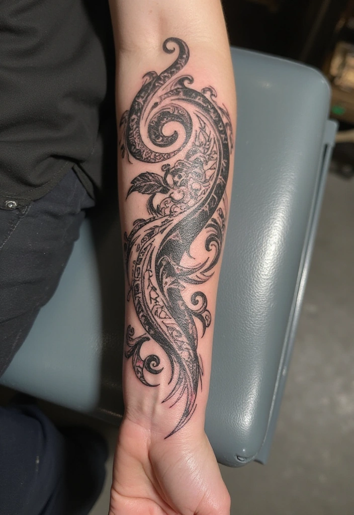 21 Amazing Polynesian Forearm Tattoo Idea Designs And Meanings - 11. The Spiral of Life