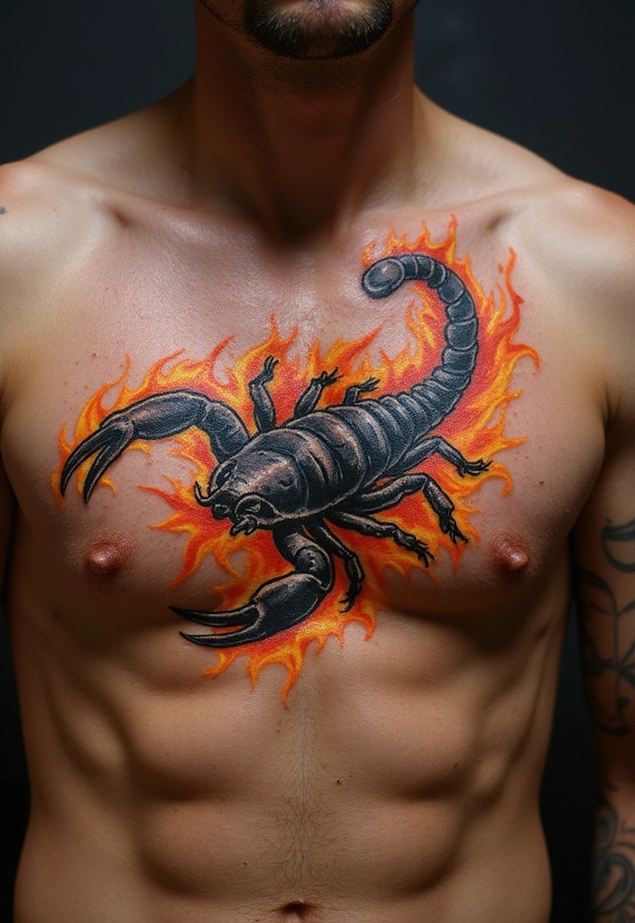 Scorpion Tattoo Ideas for Men With Bold Personalities - 13. Scorpion with Fire Elements