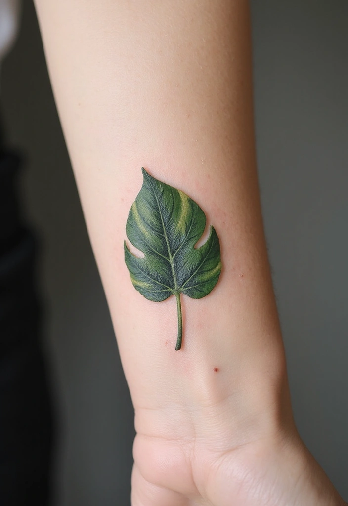21 Best Pothos Tattoo Ideas With Meanings - 1. Minimalist Pothos Leaf