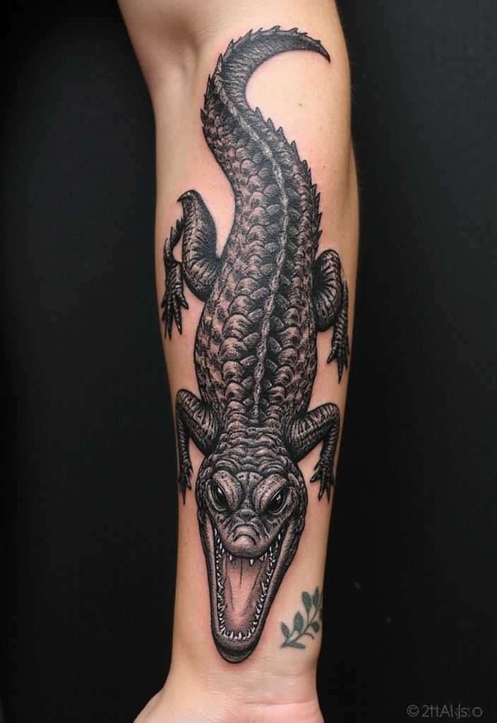 21 Amazing Polynesian Forearm Tattoo Idea Designs And Meanings - 14. The Crocodile Symbol