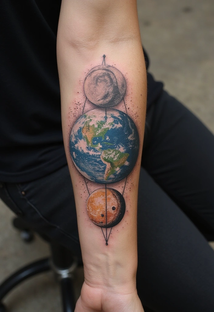 17 Universe Tattoo Design Ideas With Meaning - 12. Earth and Moon