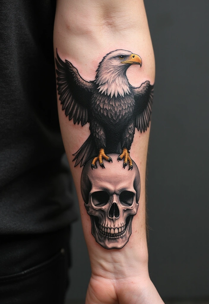 Best Eagle Tattoo Design Ideas for Men and Their Meaning - 7. Eagle and Skull Tattoo