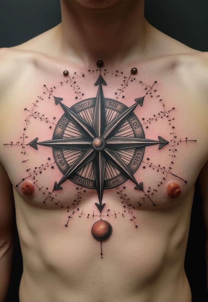 17 Universe Tattoo Design Ideas With Meaning - 2. Celestial Compass