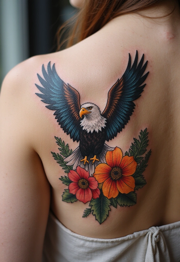 Best Eagle Tattoo Design Ideas for Men and Their Meaning - 10. Eagle with Flowers