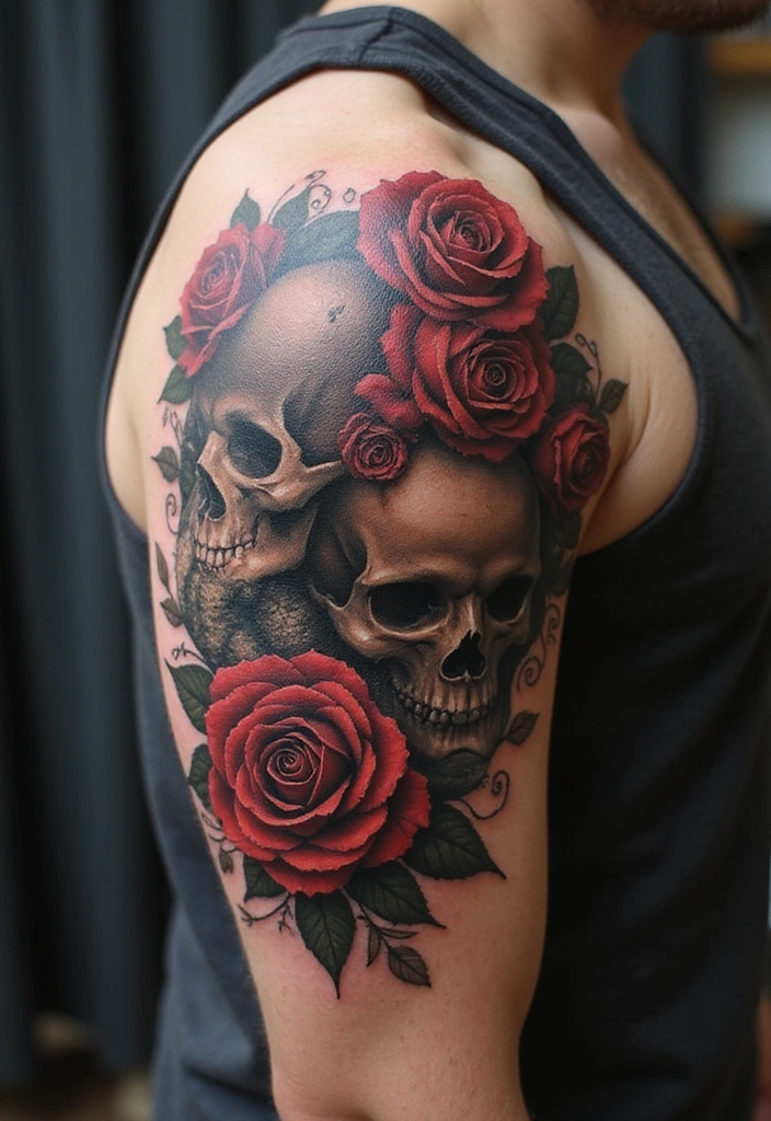 21 Eye-Catching Tattoo Styles for Men: Horror Themes Explored! - 7. Horror Floral Fusion