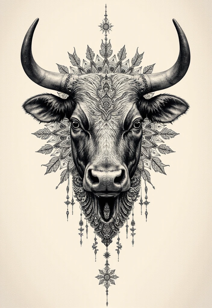 21 Creative Bull Tattoo Designs And Meanings - 20. Bull with Mandala Patterns