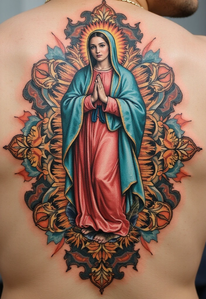 15 Virgin Mary Tattoo Ideas And Meaning - 4. Virgin Mary in a Mandala
