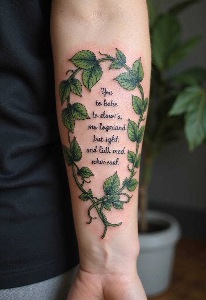 21 Best Pothos Tattoo Ideas With Meanings - 5. Pothos with Inspirational Quotes