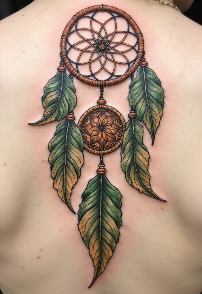 21 Best Pothos Tattoo Ideas With Meanings - 13. Pothos and Dreamcatcher