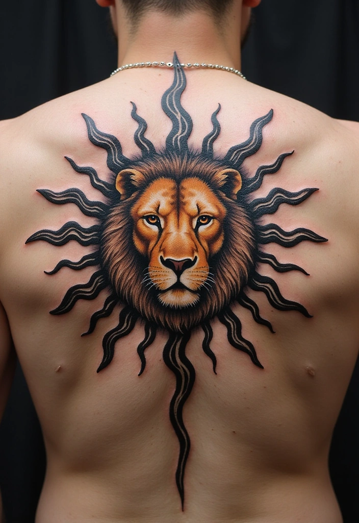 21 Simple Tribal Sun Tattoo Ideas For Men With Meanings - 6. Tribal Sun with Animal Elements