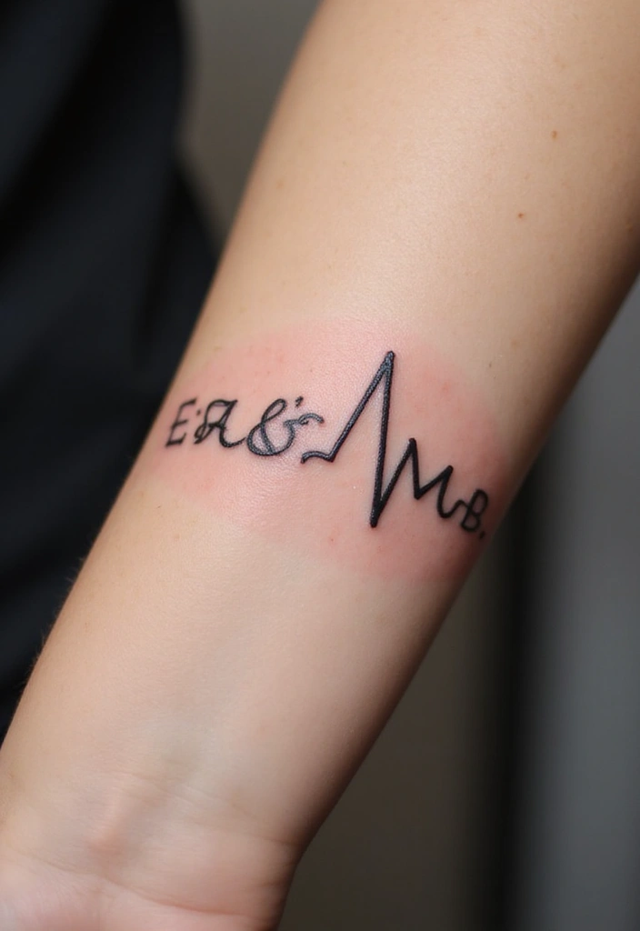 20 Beautiful Love Tattoo Designs That Speak to the Heart - 13. Heartbeat with Initials