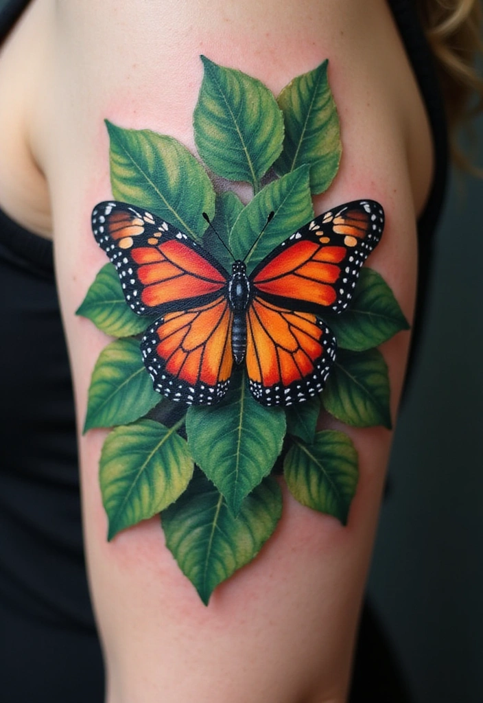 21 Best Pothos Tattoo Ideas With Meanings - 6. Pothos with Butterfly